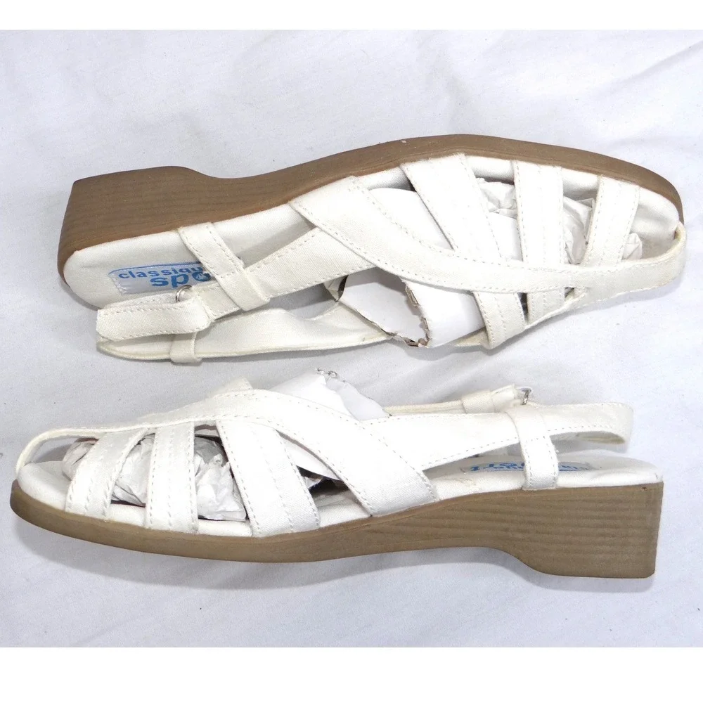 Classique Sport‎ Women's White Strappy Wedge Sandals Size 7M